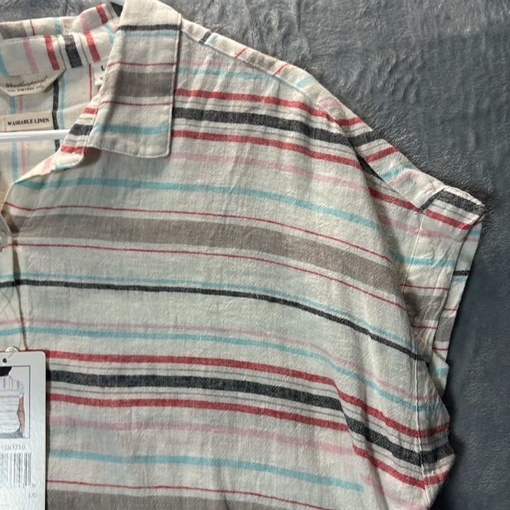 NWT New Weatherproof Linen Multicolor Striped Button Tie Front Size L - Picture 5 of 10